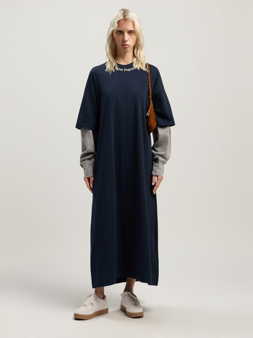 Curved Logo Layered Dress Woman  Dark Blue
