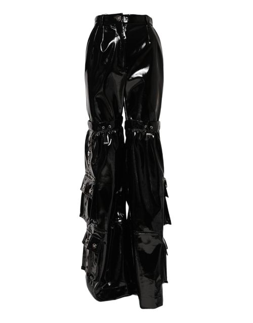 High-Waist Bootcut Cargo Pants — Black