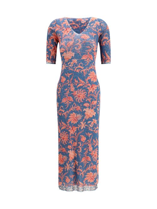 Floral Stretch Tulle Dress — Blue