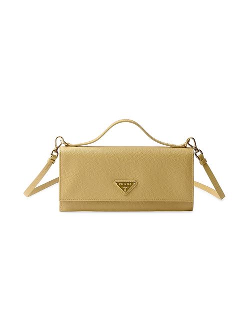 Women's Saffiano Leather Wallet with Shoulder Strap - Yellow