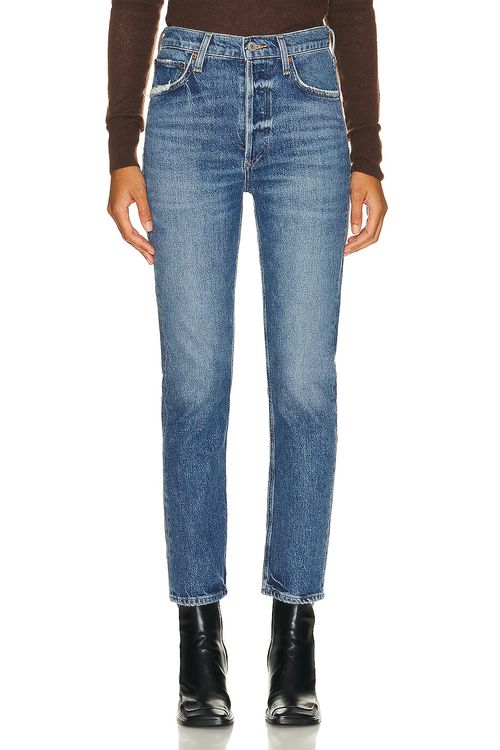 AGOLDE Riley Long High Rise Straight Jeans in Moor - Denim-Light. 32 also in