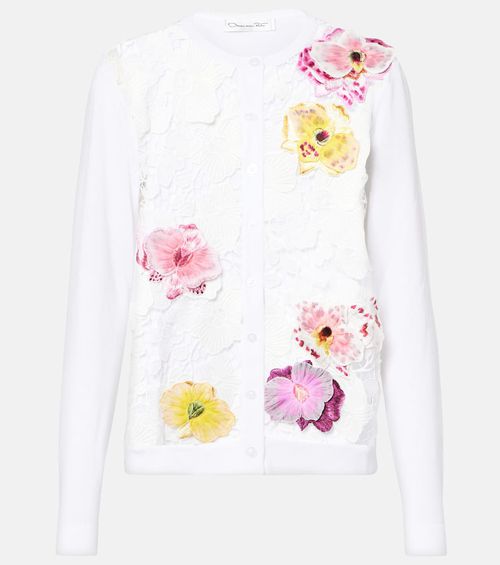 Floral-appliqué cotton-blend cardigan