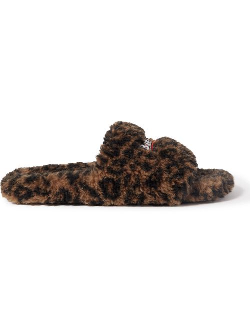 Logo-Embroidered Leopard-Print Faux Fur Slides