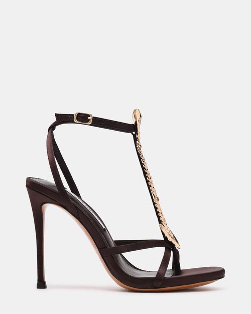 Steve Madden Women's Pescado Brown/gold Thong Heels - Brown Gold - - Leather/Satin