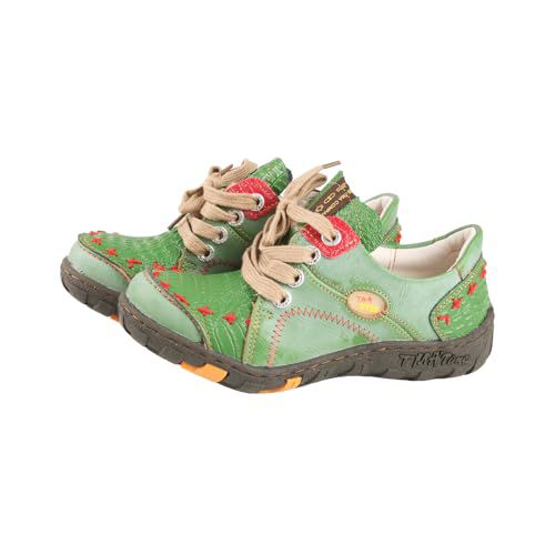 TMA EYES Vintage Hand Crafted Patchwork Genuine Leather Casual Shoes Color Block Design Lace Up Outdoor Wear Resistant