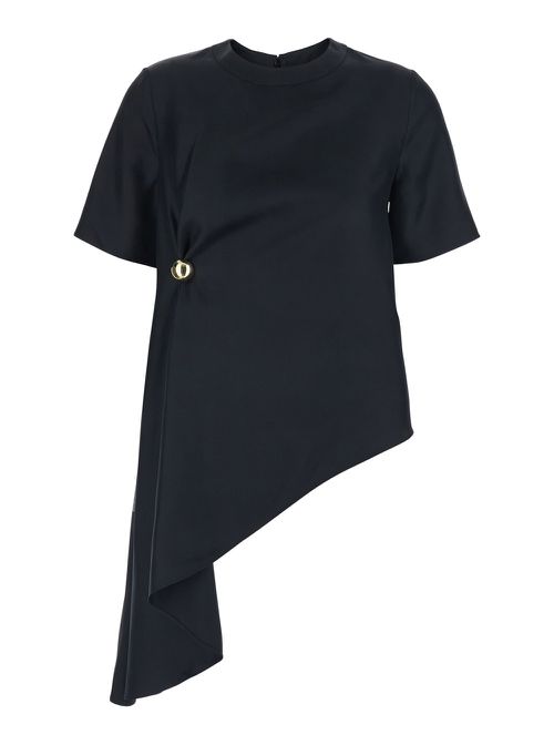 Madea Black Crewneck Top With Draped Detail And Asymmetric Design In Silk Woman