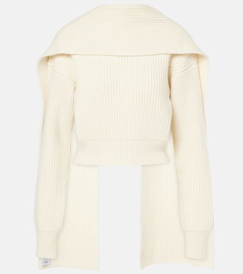 Cropped wool and cashmere scarf sweater