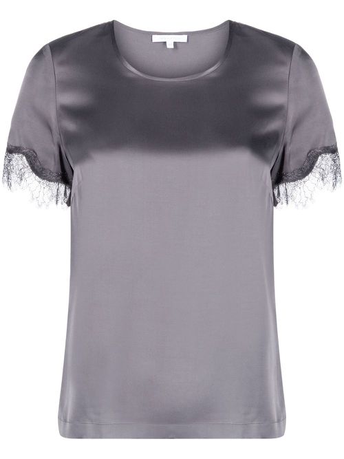 Lace-trim satin T-shirt - Grey