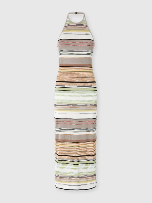 Missoni - Flame-Striped Viscose Gown with Halter Neck, Women, Green& Brown