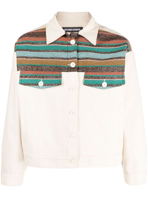 Stripe-detailing shirt jacket - Neutrals