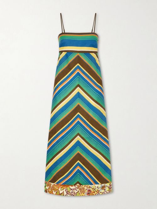 Charlie Striped Floral-print Linen Midi Dress