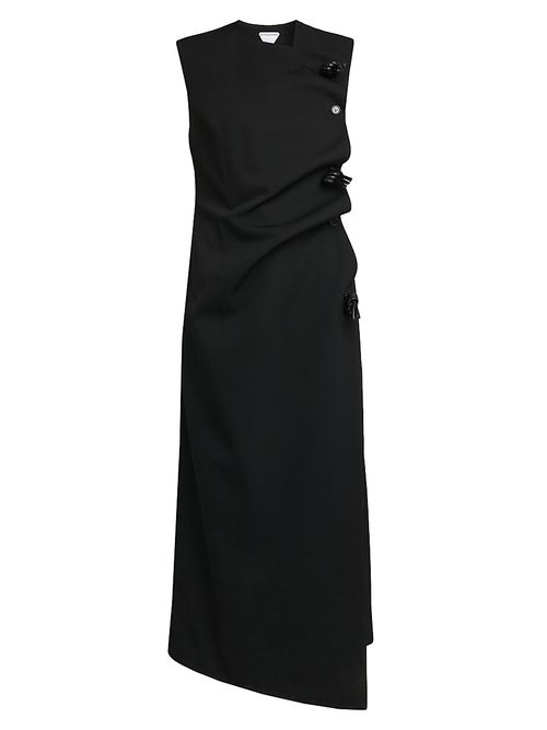 Women's Buttoned Sleeveless Shift Midi Dress - Double Black