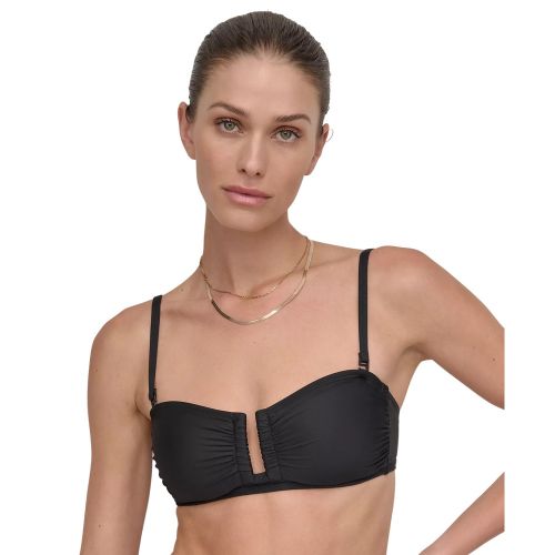 Black Shirred U-wire Bandeau Bikini Top
