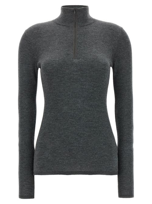 -Half Zip Ribbed Sweater Maglioni Grigio-Donna