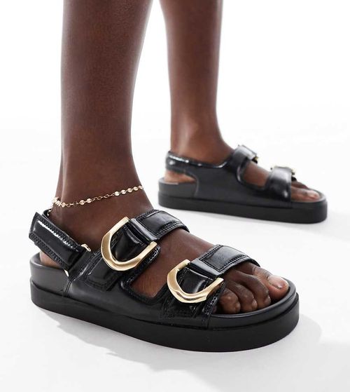 Stradivarius Wide Fit chunky flat sandal in black