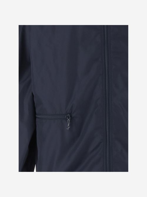 Nylon High-Collar Hooded Jacket — Navy