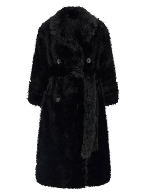 Eco-Fur Trench Coat — Black