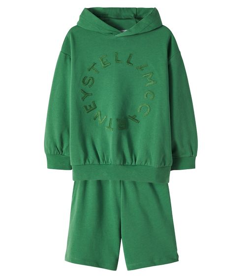 Logo cotton fleece hoodie and shorts set