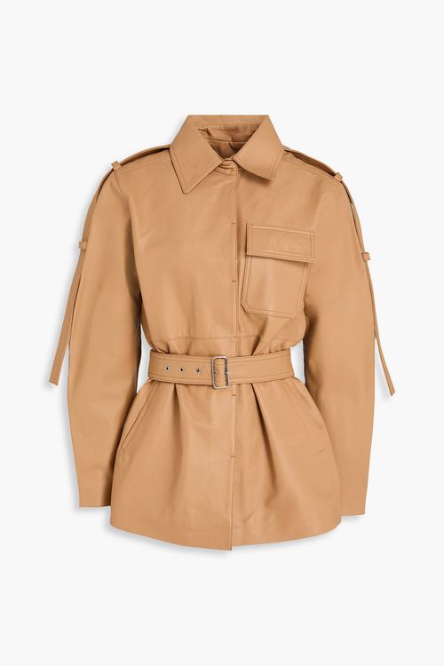 Belted leather jacket - Brown - UK 8