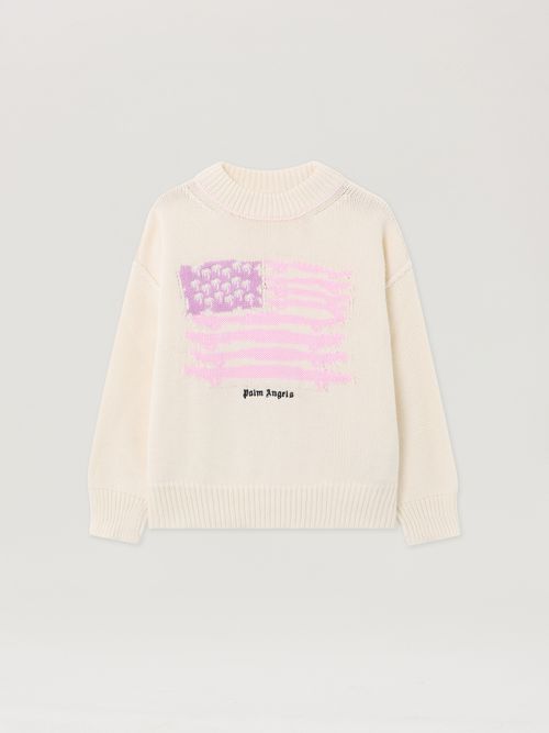 Palms Flag Knit Crewneck Kids  Off White