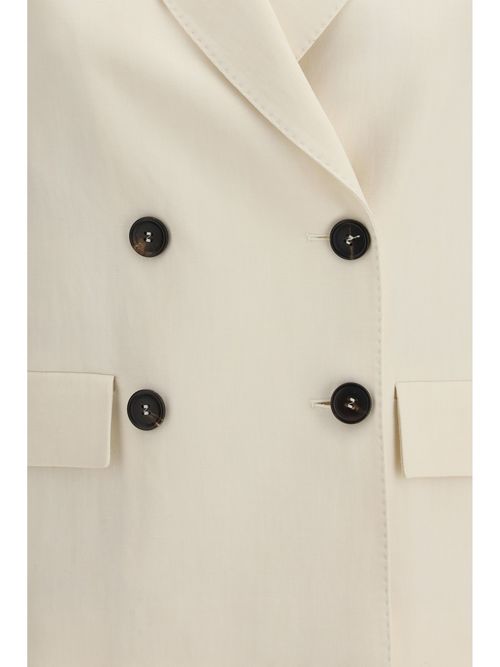 Double-Breasted Twill Blazer — Cream