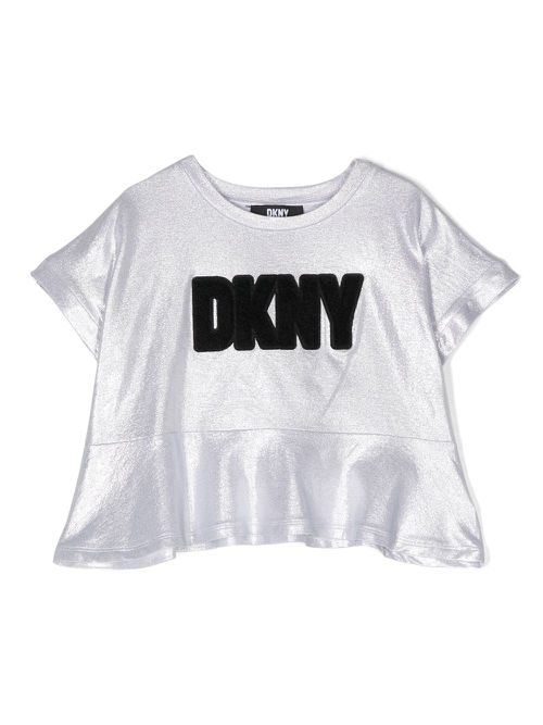 Embroidered-logo glossy T-shirt - Silver