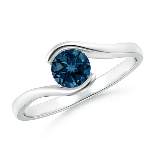 Angara 0.6 Carat Semi Bezel-Set Solitaire Round London Blue Topaz Bypass Ring in Platinum