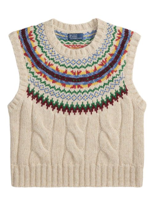 Fair Isle sleeveless knit vest - Neutrals