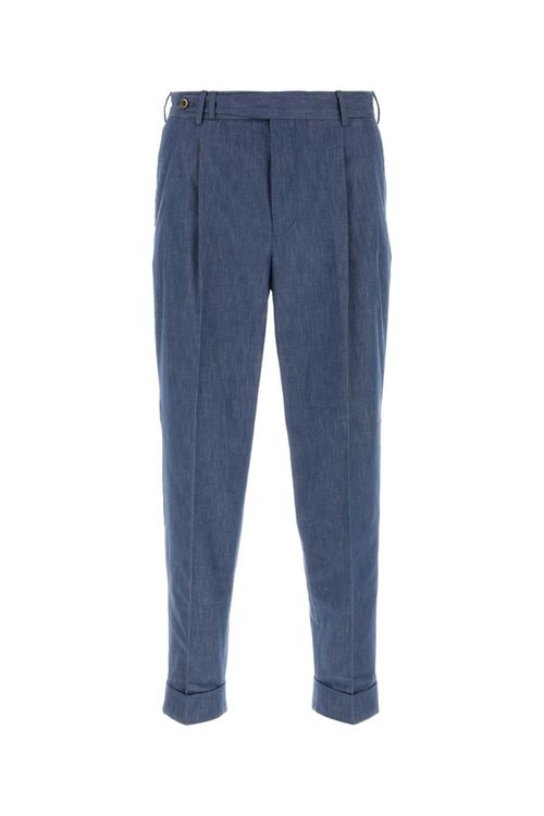 Cotton Pleated Trousers — Blue