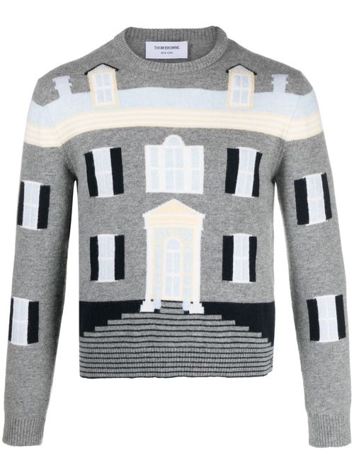 House intarsia-knit wool jumper - Grey