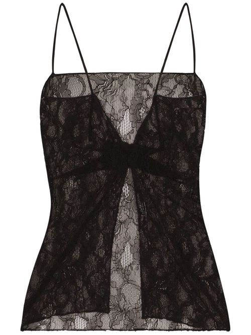 Lace-detail open-back top - Black