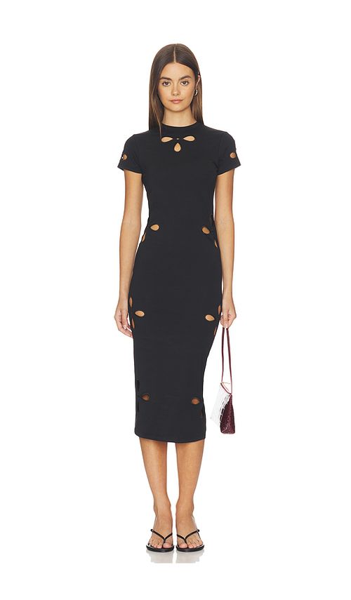 Good American Super Stretch Eyelet Midi Dress in Black. - L also in M