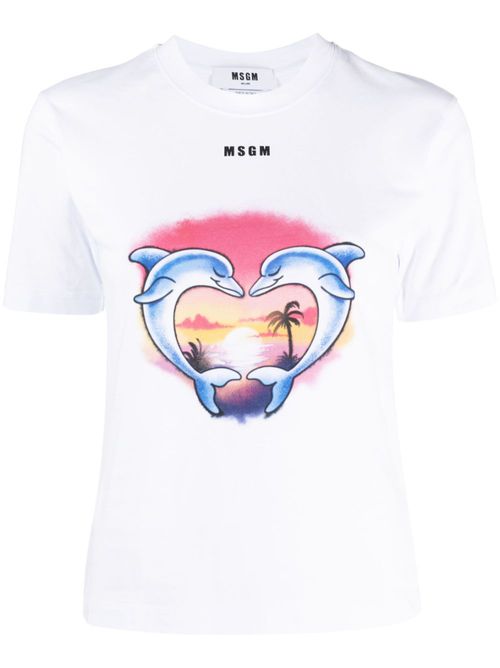 Dolphin-print cotton T-shirt - White