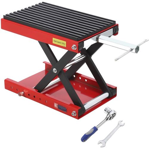 Garvee 1200lbs Motorcycle Lift Scissor Jack, Heavy-Duty Steel Hoist Stand with 3.7"-14.2" Adjustable Height, 11. Thickened Rubber Pad, and Safety Pin for Dirt Bikes, ATVs, Garage Repair