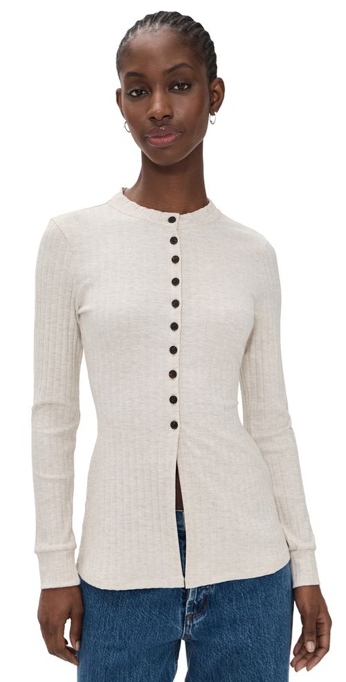 Daphne Ribbed Jersey Top Oatmeal Marl