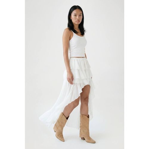 Boohoo Women's Chiffon Waterfall High-Low Hem Skirt in Crea