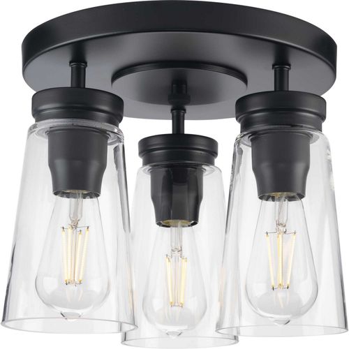 Matte Black Three Light Flush Mount from the Stockbrace Collection