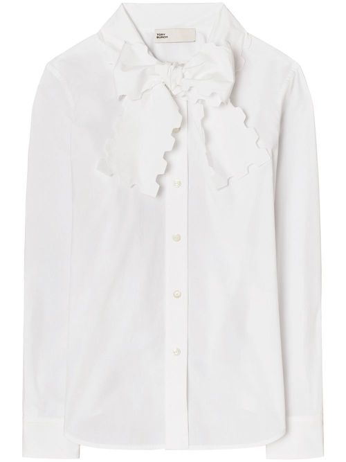 Scalloped-blow poplin blouse - White