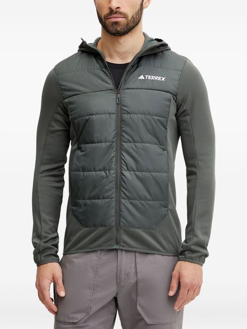 Hooded quilted-panel jacket - Green