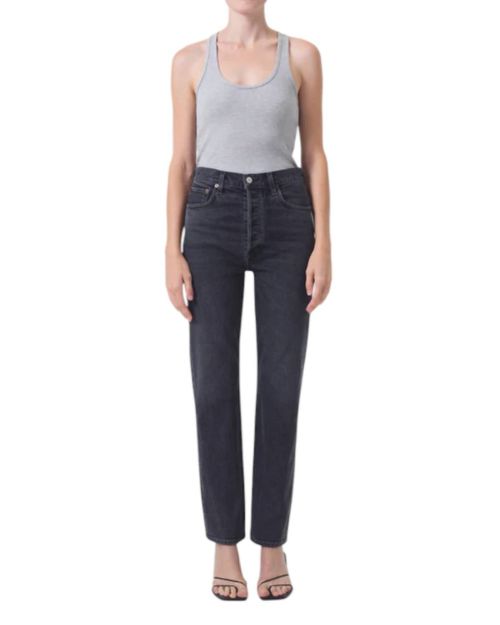 High Rise Stovepipe Jeans In Metal