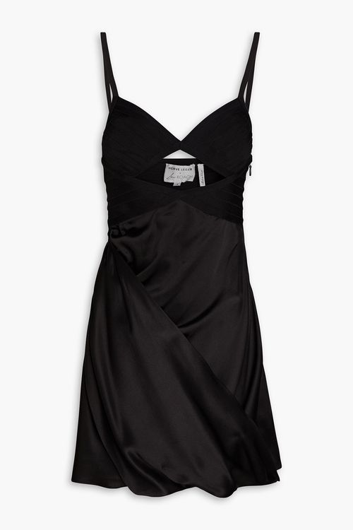 Bandage-paneled cutout silk-satin mini dress