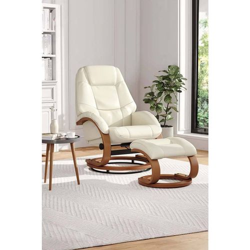 Living And Home Contemporary Leather Soft Recliner With Footstool In Beige