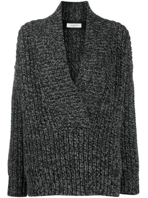 Mélange-Knit Sweater — Black