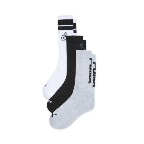 PUMA Men's Half-Terry Crew Length Socks (3 Pairs) in White/Black, Size 10-13