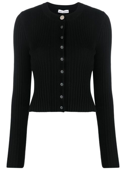 Round-neck ribbed-knit cardigan - Black