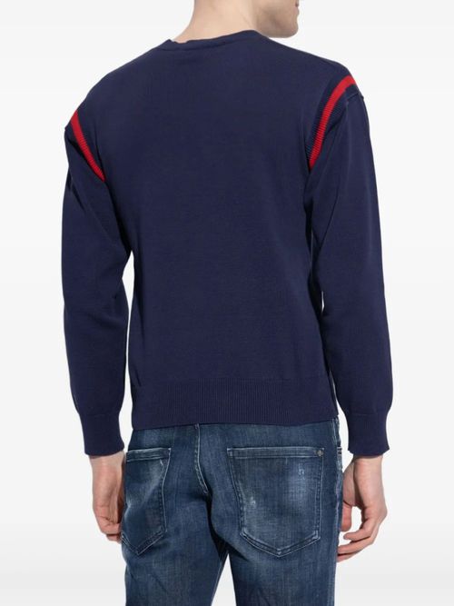 Navy Blue Logo Print Sweater