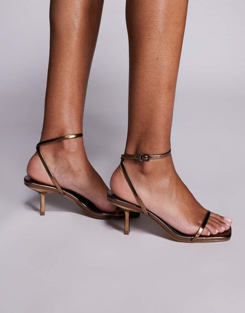 Natalya kitten heel barely there sandals in bronze-Brown