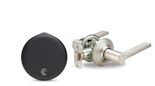 August Wi-Fi Smart Lock + Valdosta Lever in Satin Nickel - Matte Black