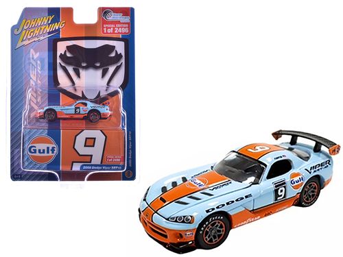2008 Dodge Viper SRT10 #9 "Gulf Oil" Light Blue and Orange Limited Edition to 2496 pieces Worldwide 1/64 Diecast Model Car by 