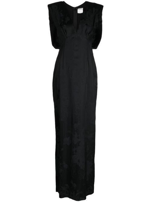 Zinnia floral-jacquard sleeveless silk gown - Black